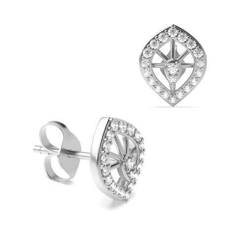 4 Prong Round White Gold Marquise shaped Diamond Earrings