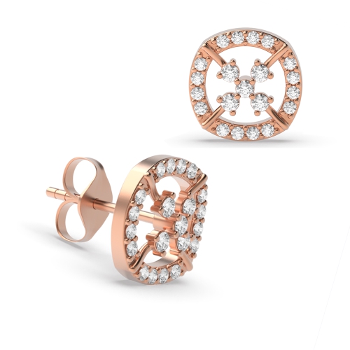4 Prong Round Rose Gold Cushione shaped Diamond Earrings