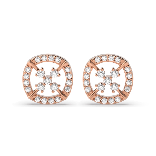 4 Prong Round Rose Gold Cushione shaped Diamond Earrings