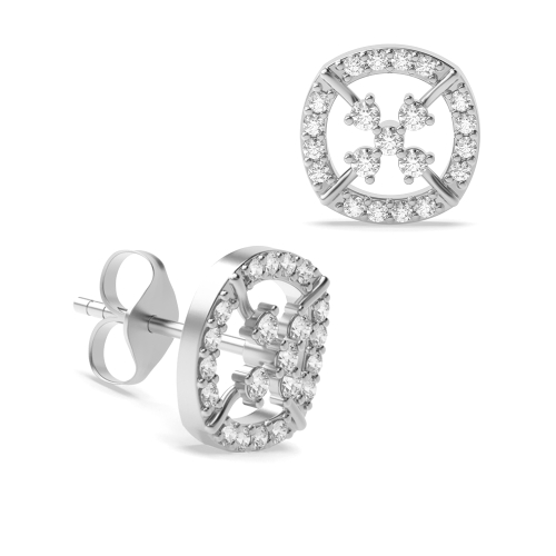 4 Prong Round White Gold Cushione shaped Diamond Earrings