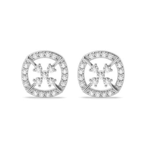 4 Prong Round White Gold Cushione shaped Diamond Earrings