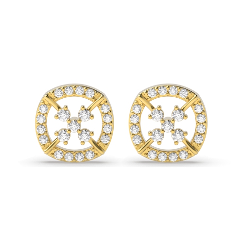 4 Prong Round Yellow Gold Cushione shaped Diamond Earrings
