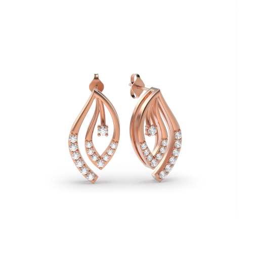 4 Prong Round Rose Gold Spiral Diamond Earrings