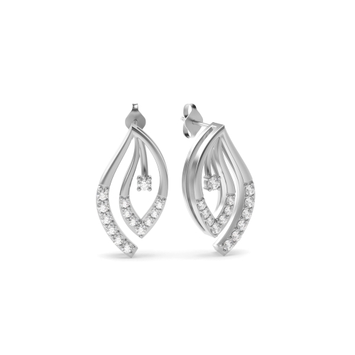 4 Prong Round White Gold Spiral Diamond Earrings