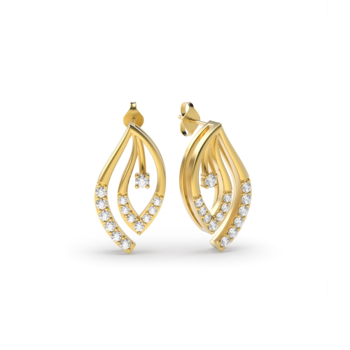 4 Prong Round Yellow Gold Spiral Diamond Earrings