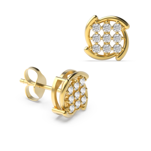 4 Prong Round Yellow Gold Luster Diamond Earrings