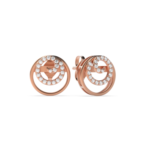 4 Prong Round Rose Gold Spiral circle Diamond Earrings