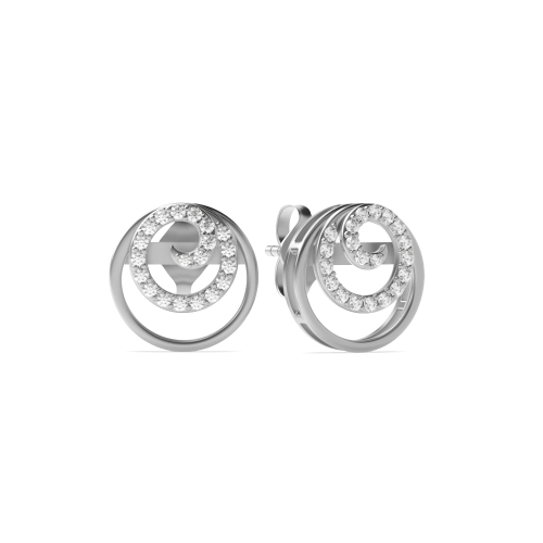 4 Prong Round White Gold Spiral circle Diamond Earrings