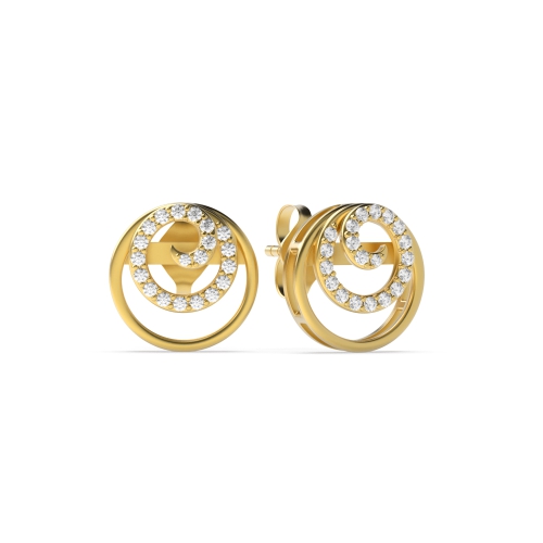 4 Prong Round Yellow Gold Spiral circle Diamond Earrings