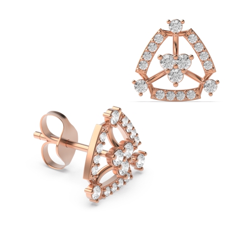 4 Prong Round Rose Gold Triangle shaped Diamond Earrings