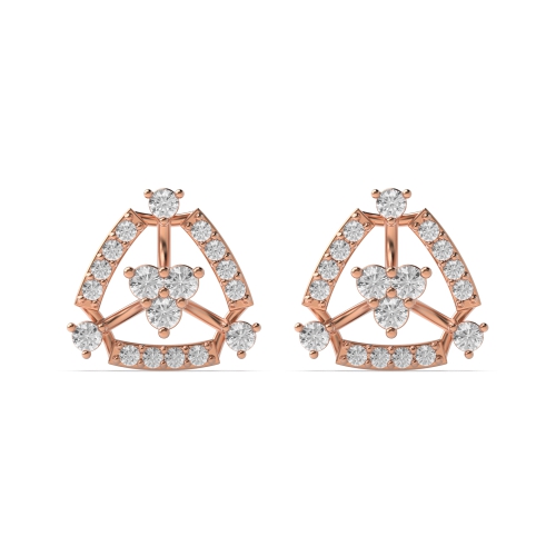 4 Prong Round Rose Gold Triangle shaped Diamond Earrings