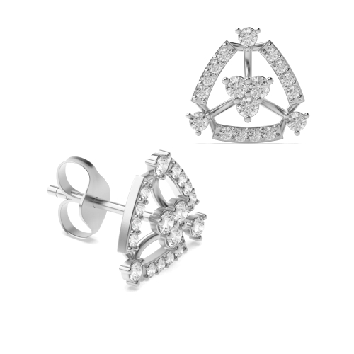 4 Prong Round White Gold Triangle shaped Diamond Earrings