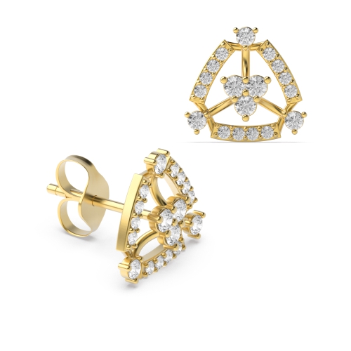 4 Prong Round Yellow Gold Triangle shaped Diamond Earrings
