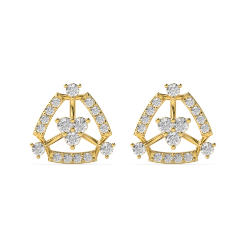 4 Prong Round Yellow Gold Triangle shaped Diamond Earrings