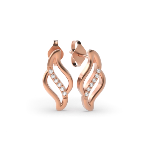 4 Prong Round Rose Gold Trirow Diamond Earrings