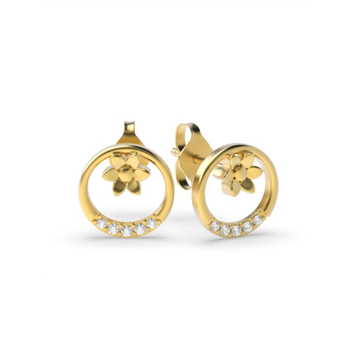 4 Prong Round Yellow Gold Moonlight Diamond Earrings