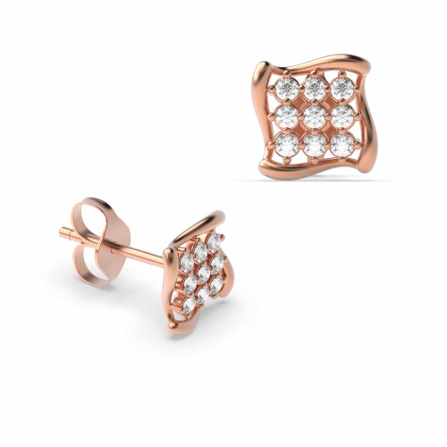 4 Prong Round Rose Gold Squared Diamond Earrings