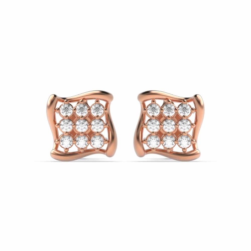 4 Prong Round Rose Gold Squared Diamond Earrings