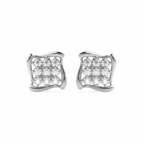 4 Prong Round Silver Squared Designer Diamond Earrings