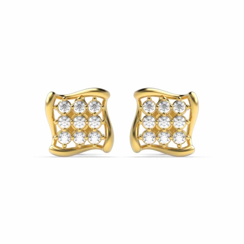 4 Prong Round Yellow Gold Squared Diamond Earrings