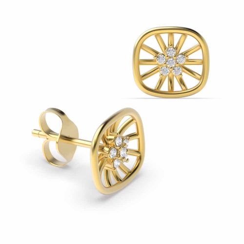 3 Prong Round Yellow Gold Diamond Earrings