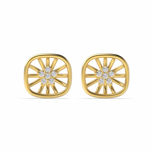 3 Prong Round Yellow Gold Diamond Earrings