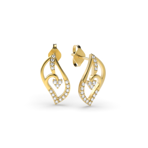 4 Prong Round Yellow Gold Flash Diamond Earrings