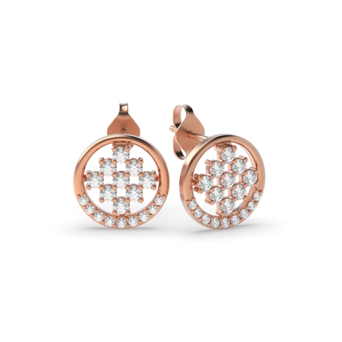 4 Prong Round Rose Gold Clustered Diamond Earrings