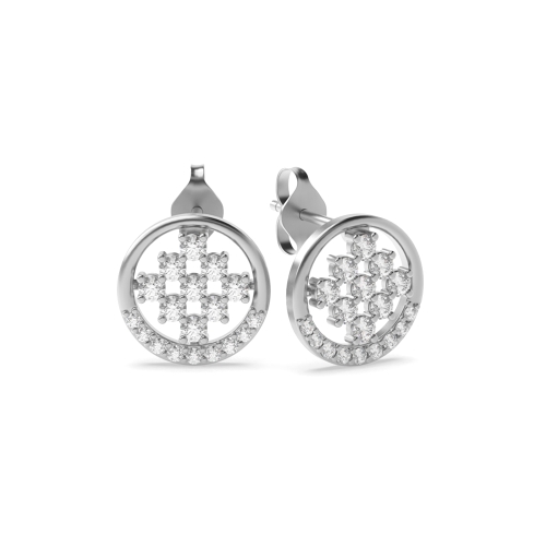 4 Prong Round White Gold Clustered Diamond Earrings