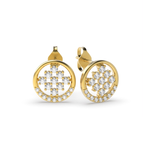 4 Prong Round Yellow Gold Clustered Diamond Earrings