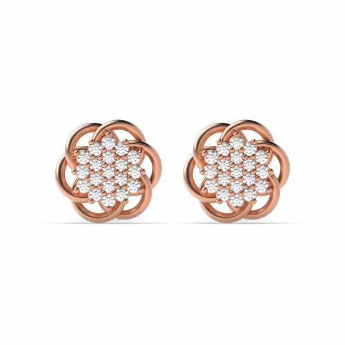 6 Prong Round Rose Gold Cluster Earrings