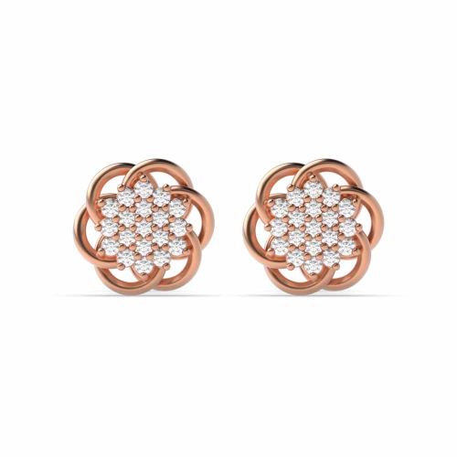 6 Prong Round Rose Gold Flower Diamond Earrings