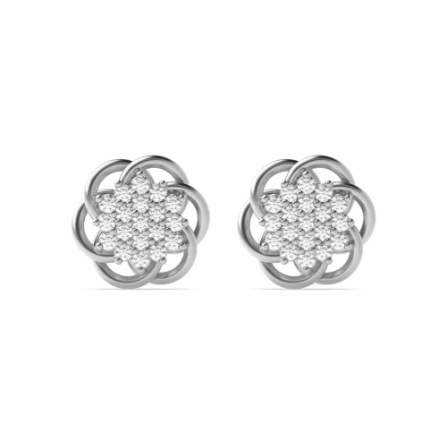6 Prong Round Silver Flower Designer Diamond Earrings