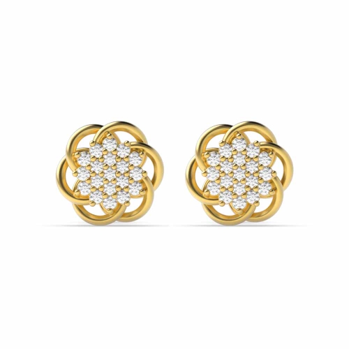 6 Prong Round Yellow Gold Cluster Earrings