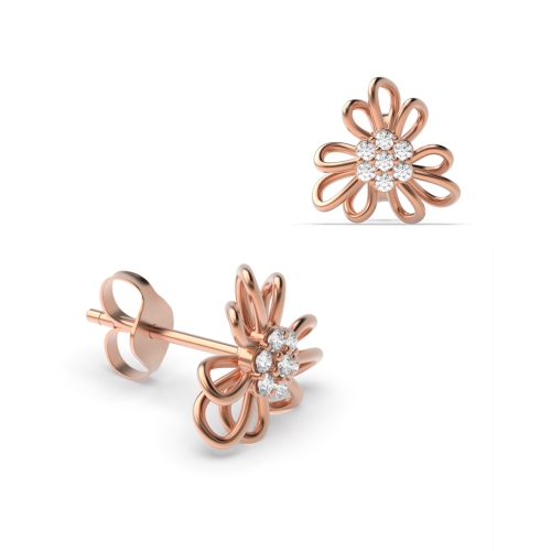 4 prong setting round shape flower style diamond designer earring