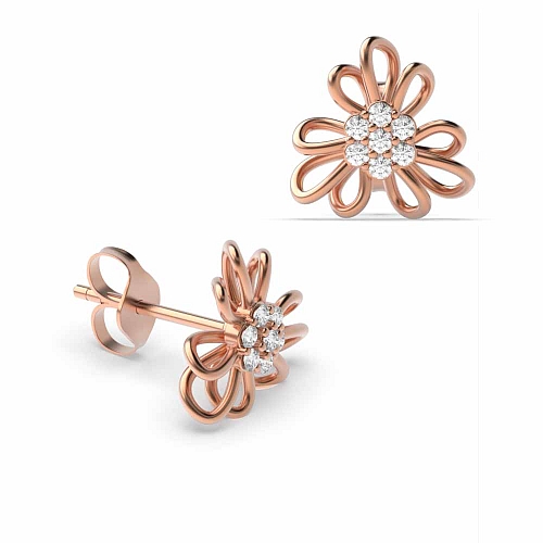 4 Prong Round Rose Gold Flower Diamond Earrings