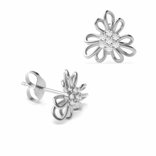 4 Prong Round Silver Flower Designer Diamond Earrings