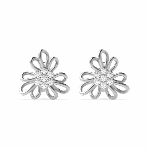 4 Prong Round Silver Flower Designer Diamond Earrings