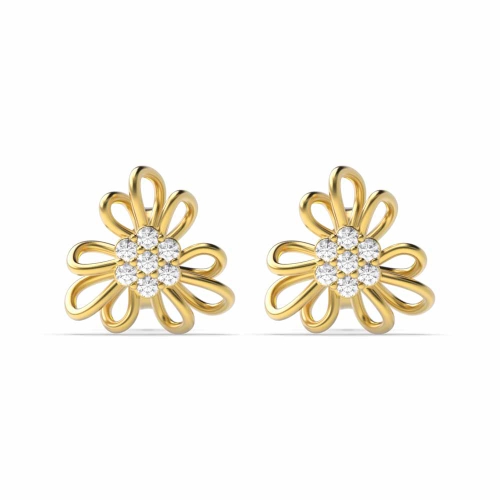 4 Prong Round Yellow Gold Cluster Earrings