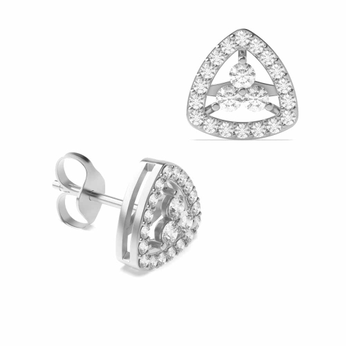 3 Prong Round White Gold Triangle Diamond Earrings