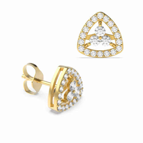 3 Prong Round Yellow Gold Triangle Diamond Earrings