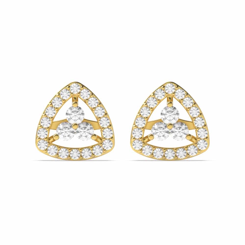 3 Prong Round Yellow Gold Triangle Diamond Earrings