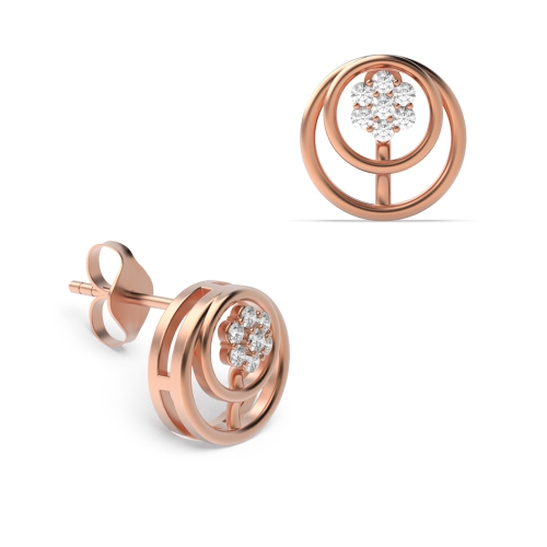 6 Prong Round Rose Gold 2 circle Diamond Earrings
