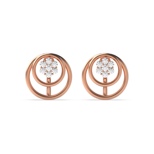 6 Prong Round Rose Gold 2 circle Diamond Earrings