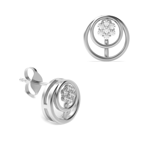 6 Prong Round White Gold 2 circle Diamond Earrings