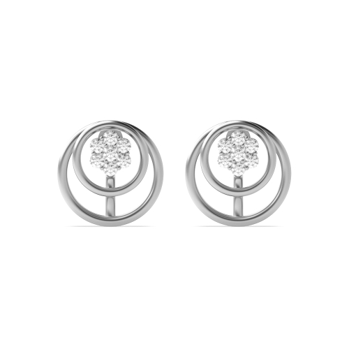 6 Prong Round White Gold 2 circle Diamond Earrings