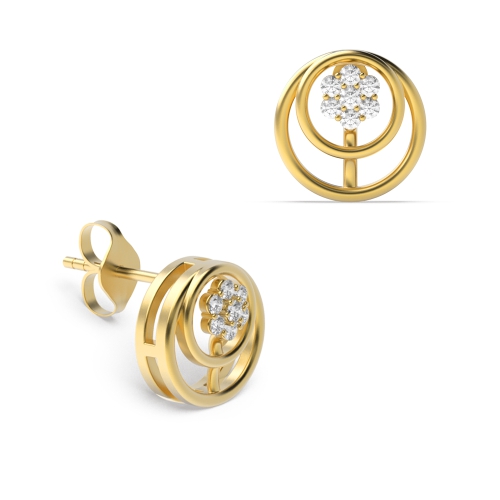 6 Prong Round Yellow Gold 2 circle Diamond Earrings