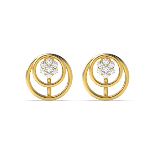 6 Prong Round Yellow Gold 2 circle Diamond Earrings