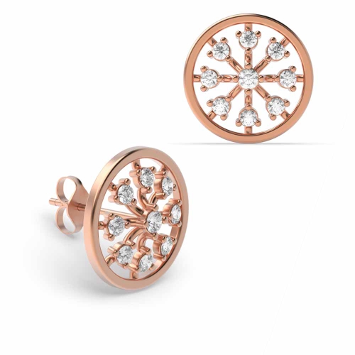 3 Prong Round Rose Gold Unique Diamond Earrings