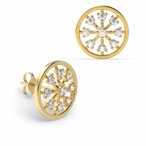 3 Prong Round Yellow Gold Unique Diamond Earrings